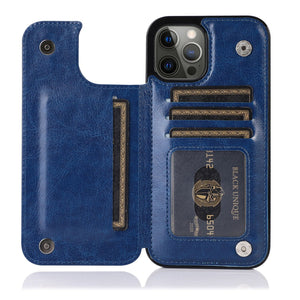 Double Buckle Leather Case for iPhone 14 Pro Max 14 Plus with Card Slots and Stand Function Drop Protection Cover