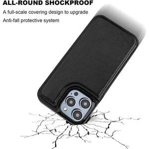 Double Buckle Leather Case for iPhone 14 Pro Max 14 Plus with Card Slots and Stand Function Drop Protection Cover