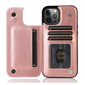 Double Buckle Leather Case for iPhone 14 Pro Max 14 Plus with Card Slots and Stand Function Drop Protection Cover