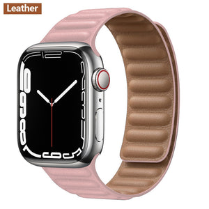 Leather Link For Apple Watch Band Original Magnetic Loop Bracelet iWatch Series 8 Ultra 3 SE 6 7 Strap