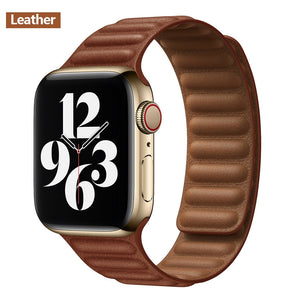 Leather Link For Apple Watch Band Original Magnetic Loop Bracelet iWatch Series 8 Ultra 3 SE 6 7 Strap