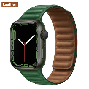 Leather Link For Apple Watch Band Original Magnetic Loop Bracelet iWatch Series 8 Ultra 3 SE 6 7 Strap