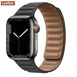Leather Link For Apple Watch Band Original Magnetic Loop Bracelet iWatch Series 8 Ultra 3 SE 6 7 Strap