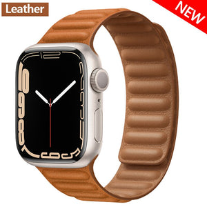 Leather Link For Apple Watch Band Original Magnetic Loop Bracelet iWatch Series 8 Ultra 3 SE 6 7 Strap