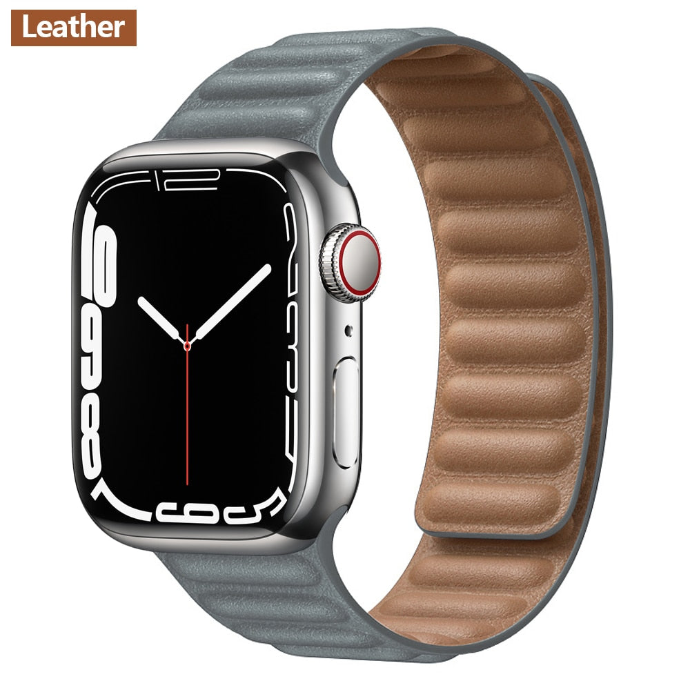 Leather Link For Apple Watch Band Original Magnetic Loop Bracelet iWatch Series 8 Ultra 3 SE 6 7 Strap