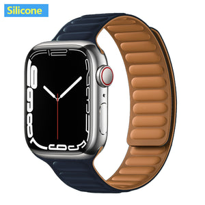 Leather Link For Apple Watch Band Original Magnetic Loop Bracelet iWatch Series 8 Ultra 3 SE 6 7 Strap