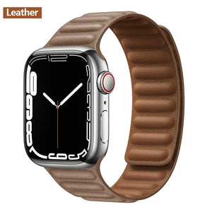 Leather Link For Apple Watch Band Original Magnetic Loop Bracelet iWatch Series 8 Ultra 3 SE 6 7 Strap
