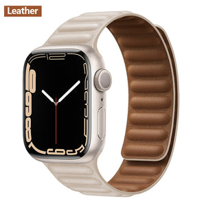 Leather Link For Apple Watch Band Original Magnetic Loop Bracelet iWatch Series 8 Ultra 3 SE 6 7 Strap