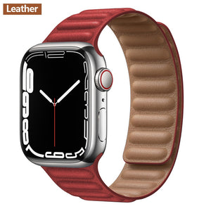 Leather Link For Apple Watch Band Original Magnetic Loop Bracelet iWatch Series 8 Ultra 3 SE 6 7 Strap