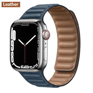 Leather Link For Apple Watch Band Original Magnetic Loop Bracelet iWatch Series 8 Ultra 3 SE 6 7 Strap