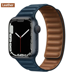 Leather Link For Apple Watch Band Original Magnetic Loop Bracelet iWatch Series 8 Ultra 3 SE 6 7 Strap