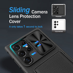 for Samsung Galaxy S23 Ultra Wallet Case with Card Holder &amp; Slide Camera Cover Full-Body Rugged Shockproof Protective Cover