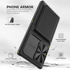 for Samsung Galaxy S23 Ultra Wallet Case with Card Holder &amp; Slide Camera Cover Full-Body Rugged Shockproof Protective Cover