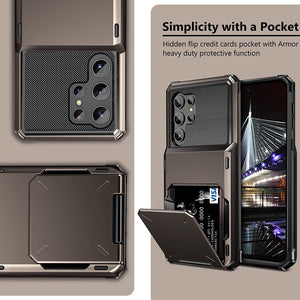 for Samsung S23 Ultra Wallet Case Flip Cover Credit Card Holder Pocket Dual Layer Protective Full-Body Protection Hard Bumper