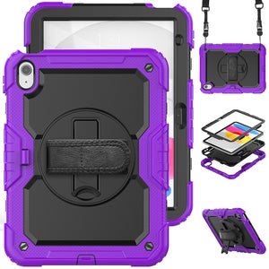 for iPad 10th Generation Case 10.9 Inch , Military Grade Shockproof Protector Silicone Cover Pencil Holder+Handle Shoulder Strap