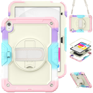 for iPad 10th Generation Case 10.9 Inch , Military Grade Shockproof Protector Silicone Cover Pencil Holder+Handle Shoulder Strap