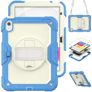 for iPad 10th Generation Case 10.9 Inch , Military Grade Shockproof Protector Silicone Cover Pencil Holder+Handle Shoulder Strap