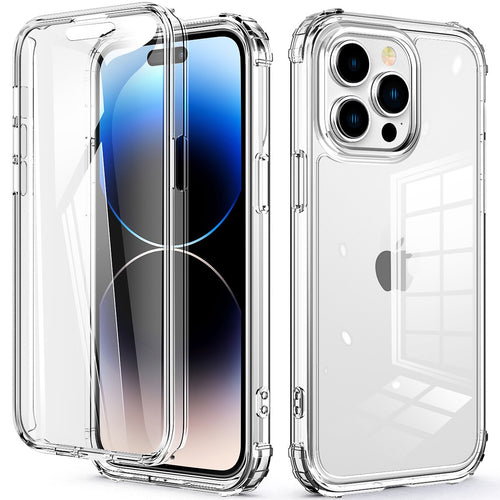 for iPhone 14 13 12 11 Pro Max Case Clear with Built-in Screen Protector Transparent Cover Full Body Protective Phone Case