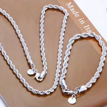 Load image into Gallery viewer, High Quality 925 Silver Color 4MM Women Men Chain Male Twisted Rope Necklace Bracelets Fashion Silver jewelry Set