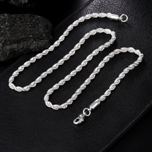 Load image into Gallery viewer, High Quality 925 Silver Color 4MM Women Men Chain Male Twisted Rope Necklace Bracelets Fashion Silver jewelry Set