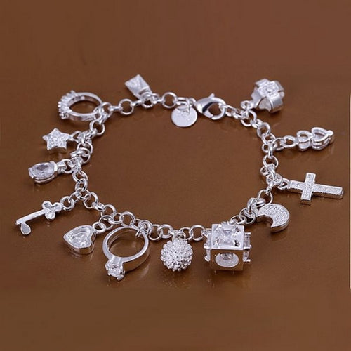 Valentine Gift Charm 925 Silver Color Jewelry Fashion Bracelets Cute Women Lady Wedding Charms