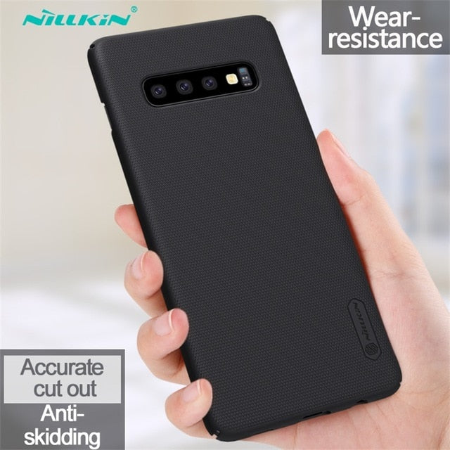 For Samsung Galaxy S10 S10 Plus Case Nillkin Super Frosted Shield Hard PC Cover Gift Phone Holder