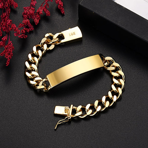 18K Gold 10MM Chain Bracelets for Man Women High Quality Fashion Jewelry Wedding Party Christmas Gifts 20cm